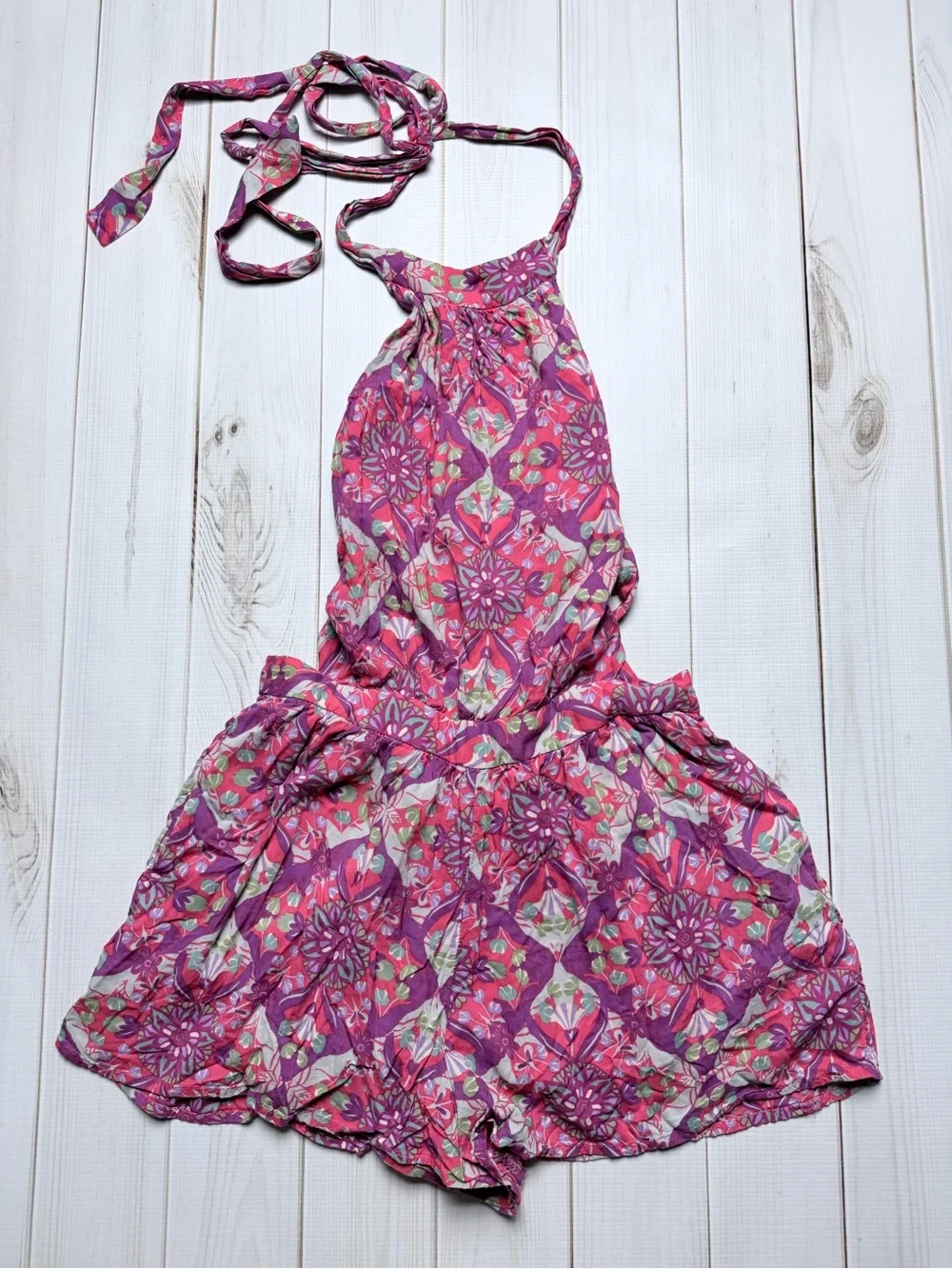 Purple Pink Floral Halter Romper
